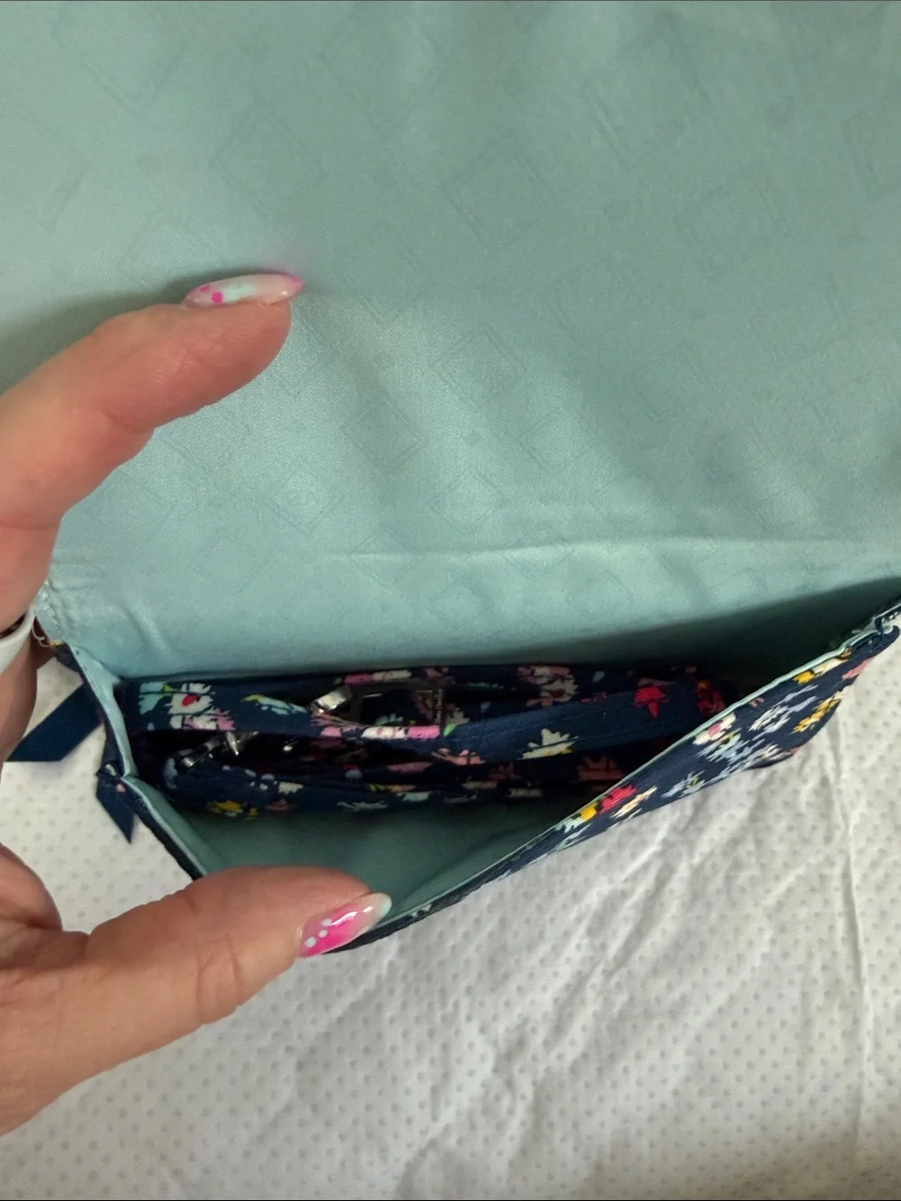 Vera Bradley Navy Quilted Floral Zip-Around Wallet with Multicolor Blossoms